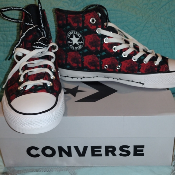Converse Unisex Black w/red Roses High Top Sneakers - Picture 10 of 12